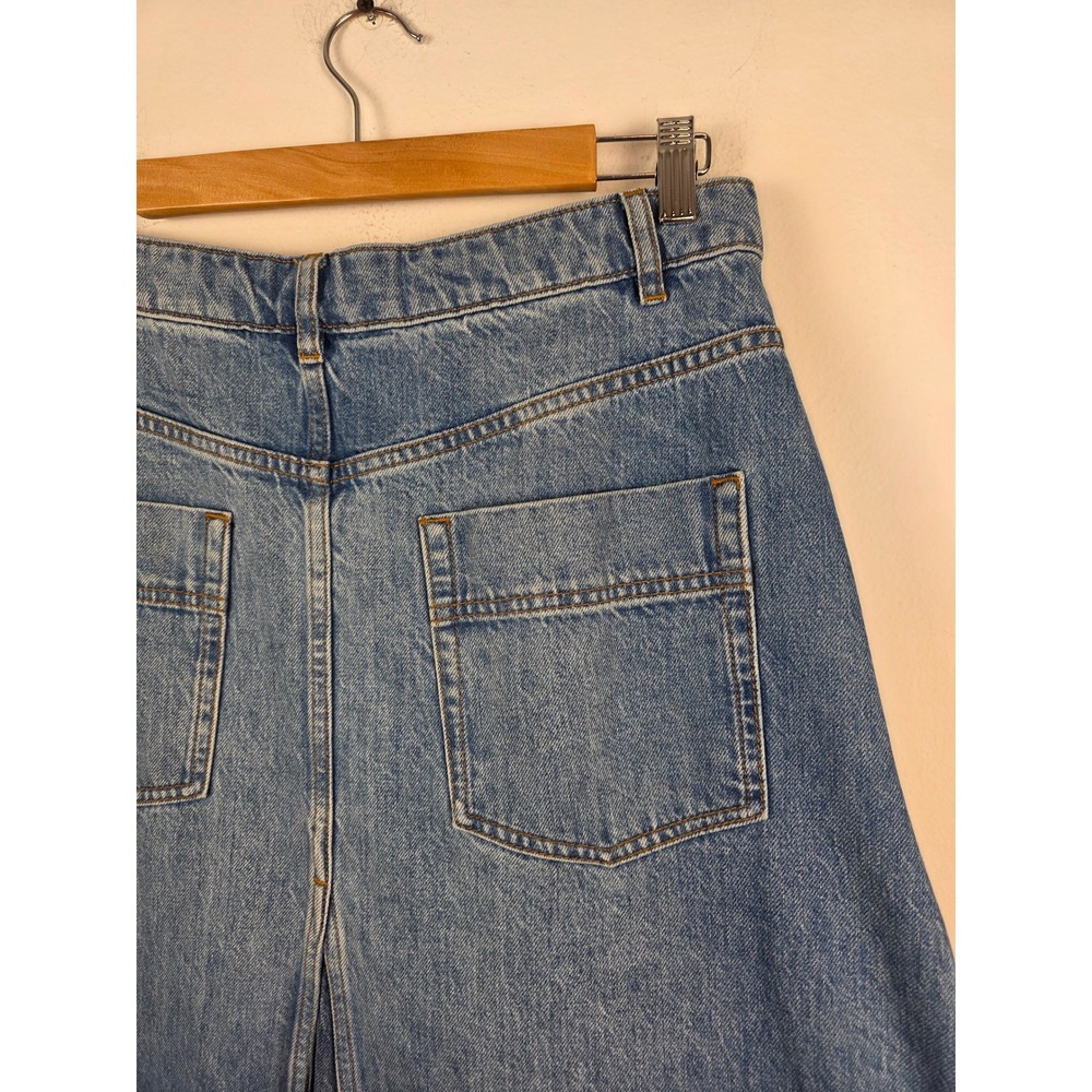 ME+EM Denim Jean Maxi Skirt Blue A Line Distressed Raw Hem Size 8 - Picture 5 of 8